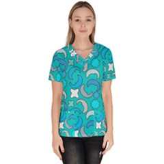 Cloudy Blue Moon Women s V-neck Scrub Top by tmsartbazaar