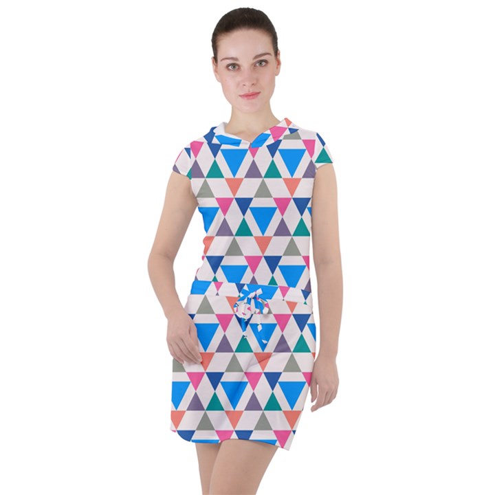 Multicolor Triangle Drawstring Hooded Dress