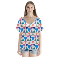 Multicolor Triangle V-neck Flutter Sleeve Top by tmsartbazaar