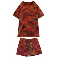 Fire Lion Flame Light Mystical Kids  Swim Tee And Shorts Set