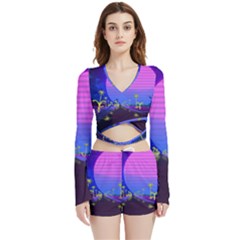 Blue Club Velvet Wrap Crop Top by Mariart