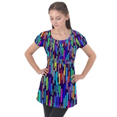 Abstract Line Puff Sleeve Tunic Top by HermanTelo