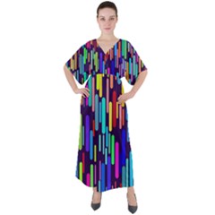 Abstract Line V-neck Boho Style Maxi Dress by HermanTelo