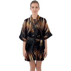 Color Gold Yellow Half Sleeve Satin Kimono  by HermanTelo