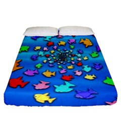 Fractal Art School Of Fishes Fitted Sheet (queen Size) by WolfepawFractals