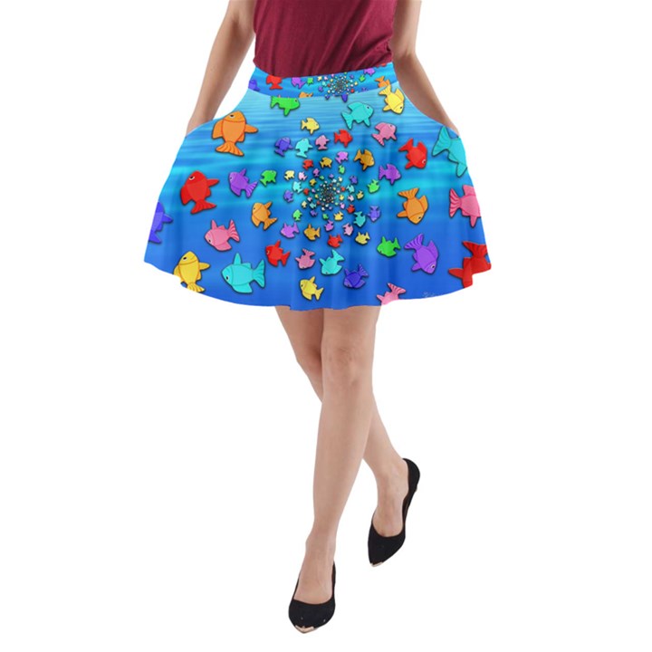 Fractal Art School Of Fishes A-Line Pocket Skirt