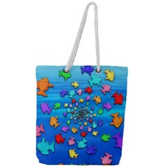 Fractal Art School Of Fishes Full Print Rope Handle Tote (large)