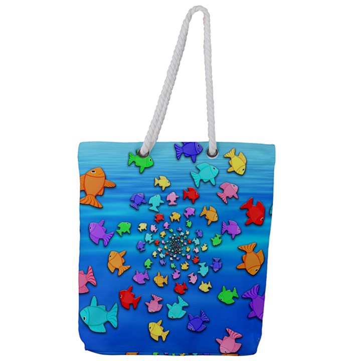 Fractal Art School Of Fishes Full Print Rope Handle Tote (Large)