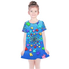 Fractal Art School Of Fishes Kids  Simple Cotton Dress by WolfepawFractals