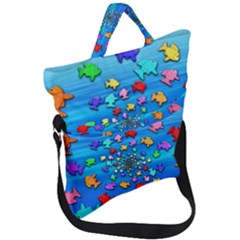 Fractal Art School Of Fishes Fold Over Handle Tote Bag by WolfepawFractals