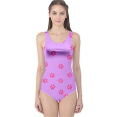 Pink Paw Print On Purple One Piece Swimsuit by Steampunkkittie