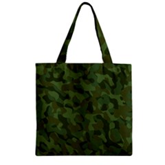 Green Army Camouflage Pattern Zipper Grocery Tote Bag by SpinnyChairDesigns