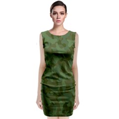 Green Army Camouflage Pattern Sleeveless Velvet Midi Dress by SpinnyChairDesigns
