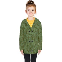 Green Army Camouflage Pattern Kids  Double Breasted Button Coat by SpinnyChairDesigns