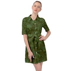 Green Army Camouflage Pattern Belted Shirt Dress by SpinnyChairDesigns