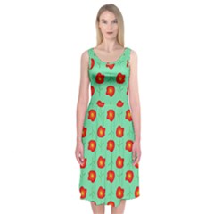 Flower Pattern Ornament Midi Sleeveless Dress