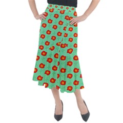 Flower Pattern Ornament Midi Mermaid Skirt