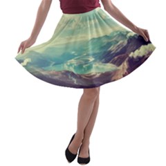 Landscape Mountains Lake River A-line Skater Skirt