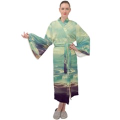 Landscape Mountains Lake River Maxi Velour Kimono