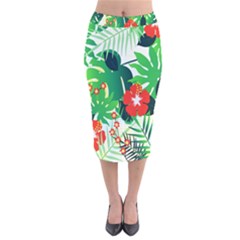 Tropical Leaf Flower Digital Velvet Midi Pencil Skirt