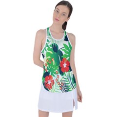 Tropical Leaf Flower Digital Racer Back Mesh Tank Top