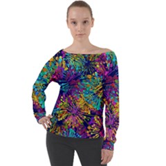 Illustration Graphics Art Off Shoulder Long Sleeve Velour Top