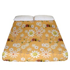 Cream Floral Fitted Sheet (california King Size)