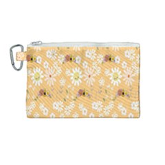 Cream Floral Canvas Cosmetic Bag (medium) by Sparkle