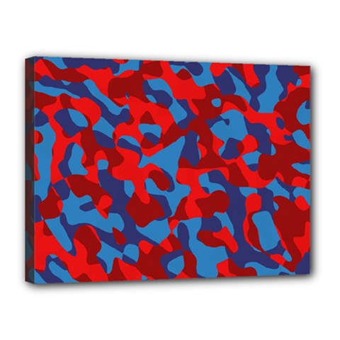 Red And Blue Camouflage Pattern Canvas 16  X 12  (stretched) by SpinnyChairDesigns