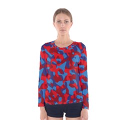 Red And Blue Camouflage Pattern Women s Long Sleeve Tee