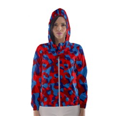 Red And Blue Camouflage Pattern Women s Hooded Windbreaker