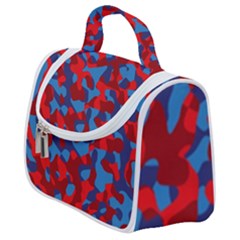 Red And Blue Camouflage Pattern Satchel Handbag by SpinnyChairDesigns