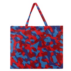 Red And Blue Camouflage Pattern Zipper Large Tote Bag