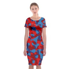 Red And Blue Camouflage Pattern Classic Short Sleeve Midi Dress