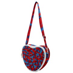 Red And Blue Camouflage Pattern Heart Shoulder Bag by SpinnyChairDesigns