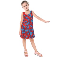Red And Blue Camouflage Pattern Kids  Sleeveless Dress