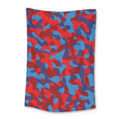 Red And Blue Camouflage Pattern Small Tapestry by SpinnyChairDesigns