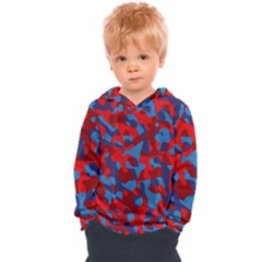 Red And Blue Camouflage Pattern Kids  Overhead Hoodie by SpinnyChairDesigns