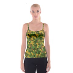 Yellow Green Brown Camouflage Spaghetti Strap Top by SpinnyChairDesigns