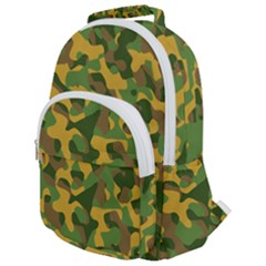 Yellow Green Brown Camouflage Rounded Multi Pocket Backpack by SpinnyChairDesigns