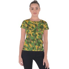 Yellow Green Brown Camouflage Short Sleeve Sports Top 