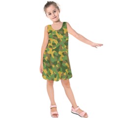 Yellow Green Brown Camouflage Kids  Sleeveless Dress by SpinnyChairDesigns