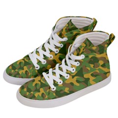 Yellow Green Brown Camouflage Men s Hi-top Skate Sneakers by SpinnyChairDesigns