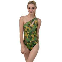 Yellow Green Brown Camouflage To One Side Swimsuit