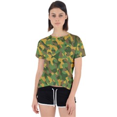 Yellow Green Brown Camouflage Open Back Sport Tee by SpinnyChairDesigns