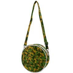 Yellow Green Brown Camouflage Crossbody Circle Bag by SpinnyChairDesigns