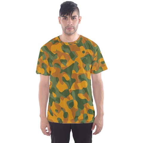 Green And Orange Camouflage Pattern Men s Sport Mesh Tee by SpinnyChairDesigns