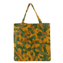 Green And Orange Camouflage Pattern Grocery Tote Bag by SpinnyChairDesigns