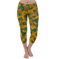 Green And Orange Camouflage Pattern Capri Winter Leggings 