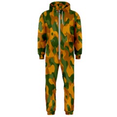 Green And Orange Camouflage Pattern Hooded Jumpsuit (men)  by SpinnyChairDesigns